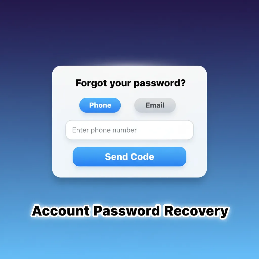 Account password recovery steps: Forgot Password, email/SMS code, set new password, social signin, contact support. Verify ID
