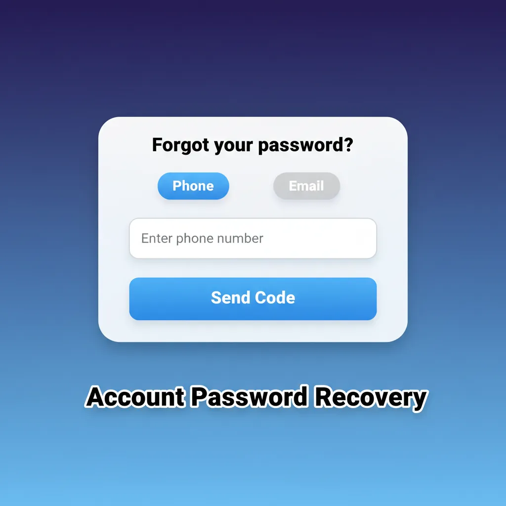 Password recovery steps: forgot password, choose email or SMS, verify, set new password, enable 2FA