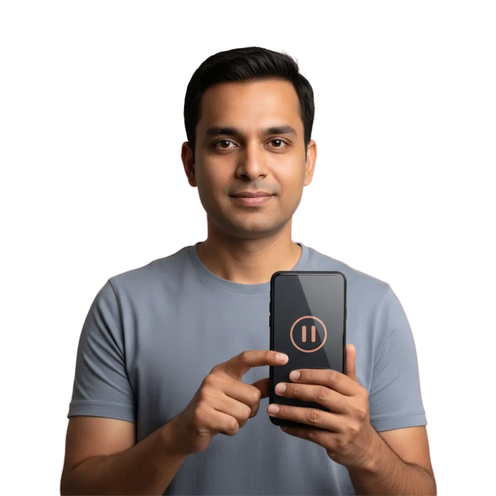 Responsible gaming graphic: shield and rupee symbol, limit sliders, pause icon, and support headset for players in India.