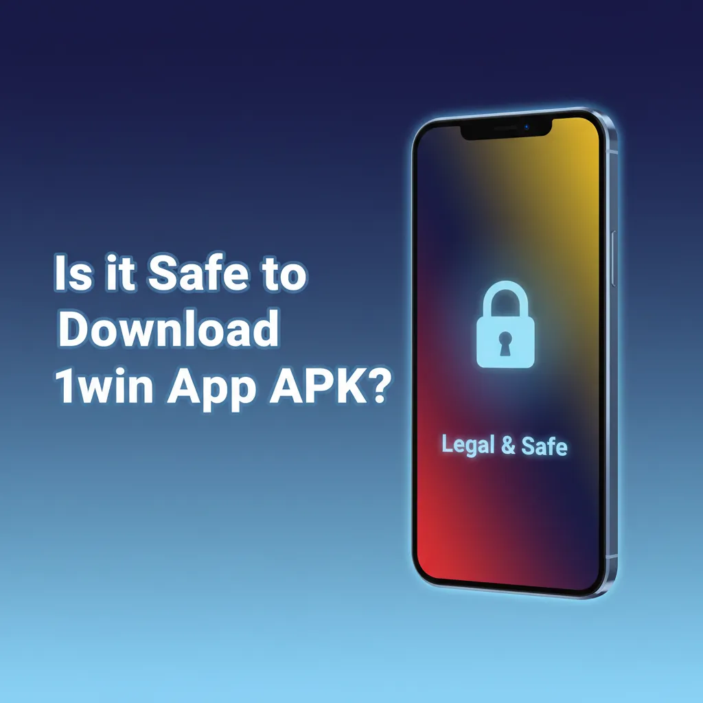 Phone with 1win app download, lock and shield icons; Curacao licence, SSL, KYC. Download from official site.