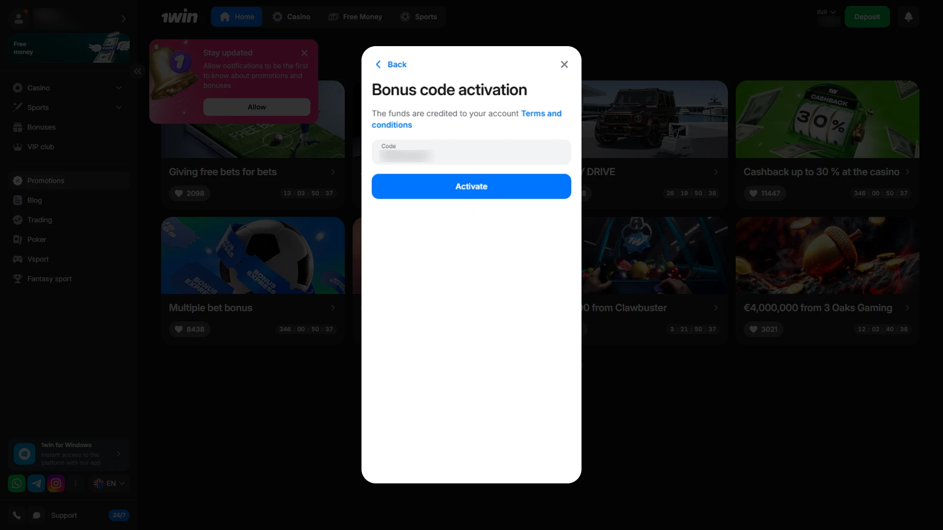 Use the special 1win bonus codes section to maximize your gaming experience.